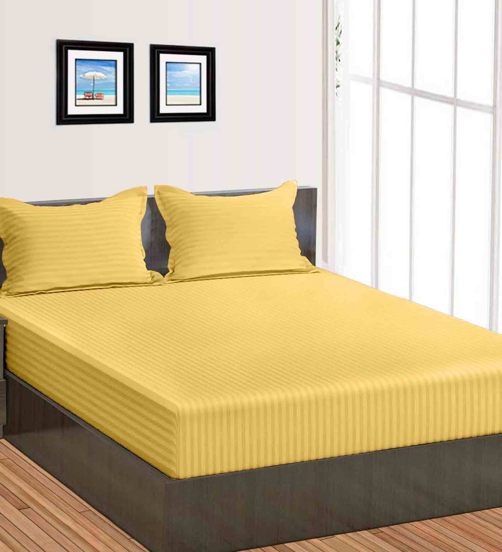 Luxury Soft 100% Cotton Satin Stripe 210 Tc King Bedsheet with 2Pc Pillow Cover
