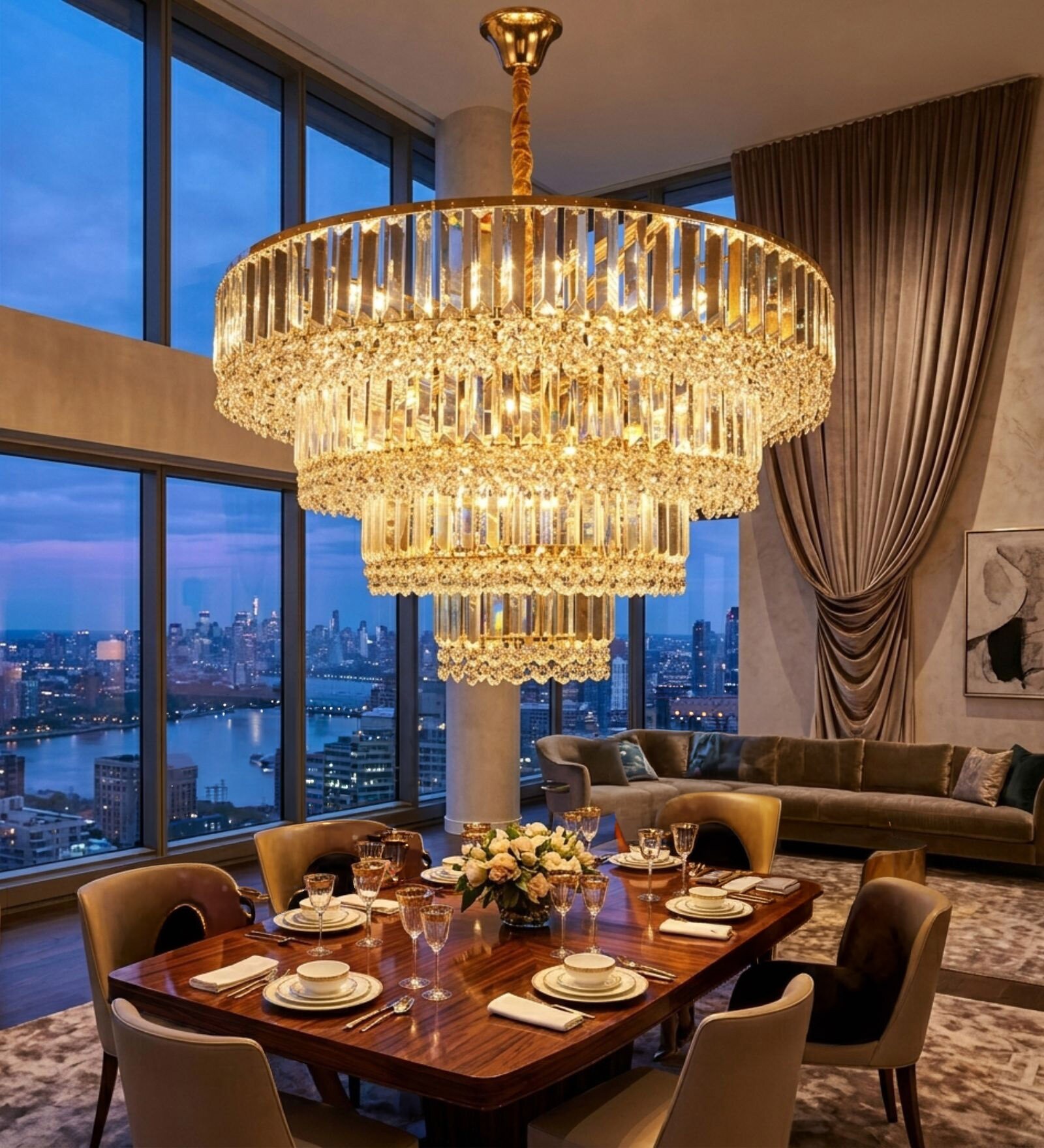 Luxury Tiered Crystal Chandelier in Gold Finish
