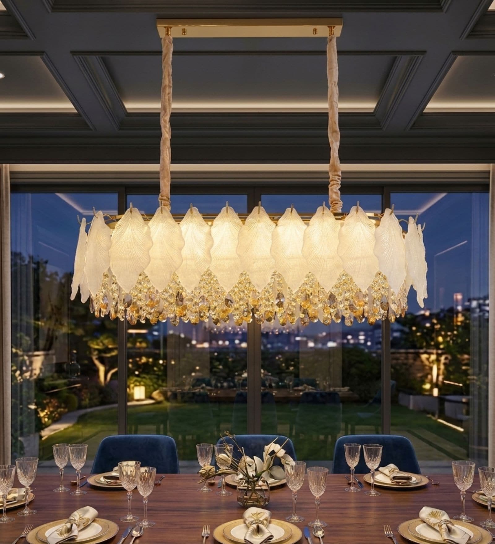 Luxury Tricolour Leaf Crystal Dining Chandelier (800mm x 300mm)