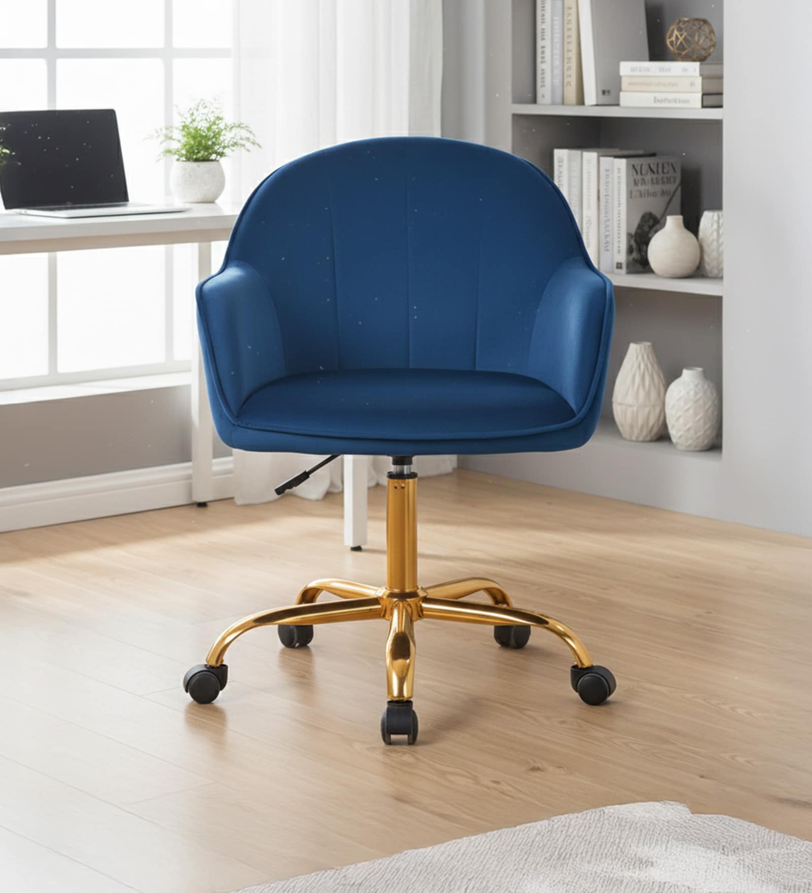 Luxury Tufted Velvet Fabric Executive Chair In Blue Colour