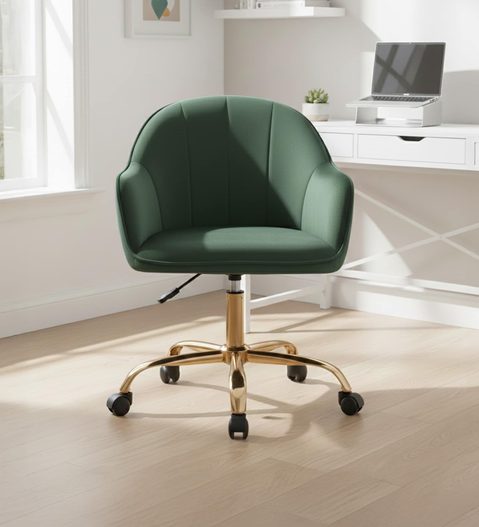 Luxury Tufted Velvet Fabric Executive Chair In Green Colour