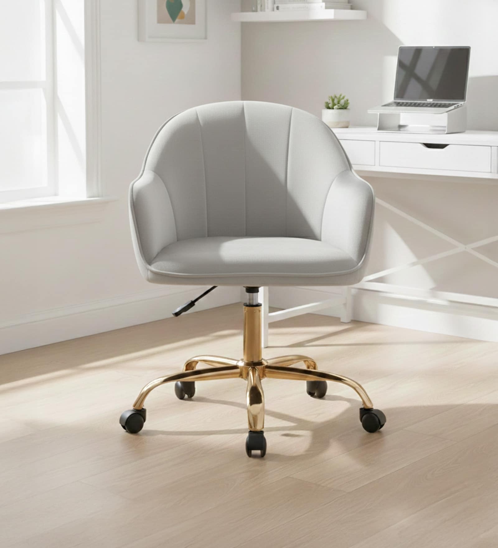 Luxury Tufted Velvet Fabric Executive Chair In Grey Colour