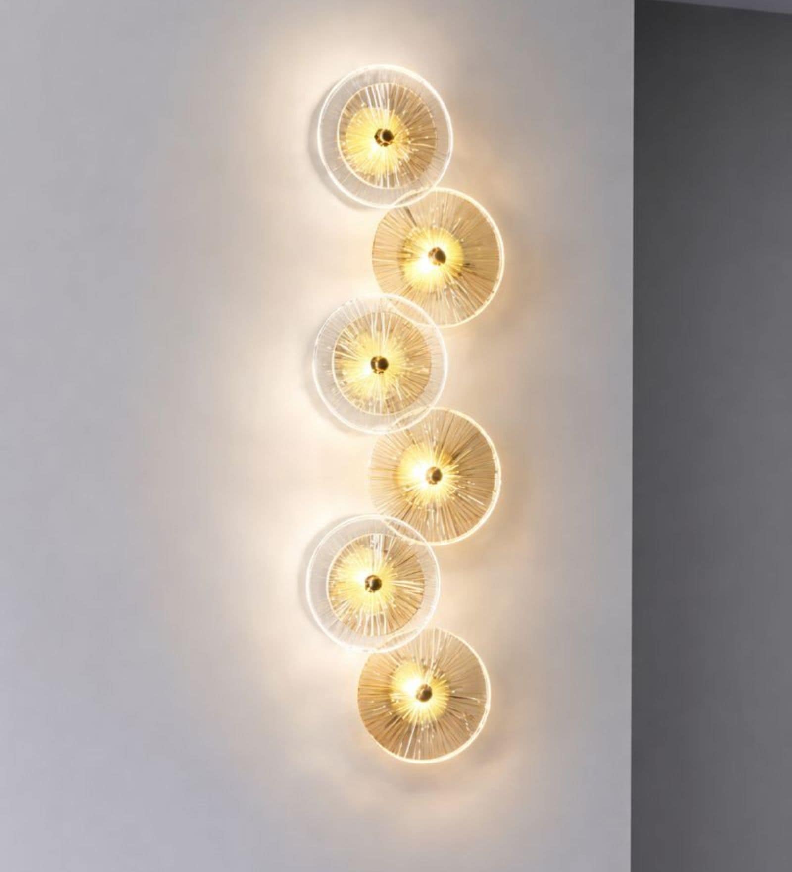 Luxury Vertical Wall Light with Textured Glass Discs & Warm LED Glow