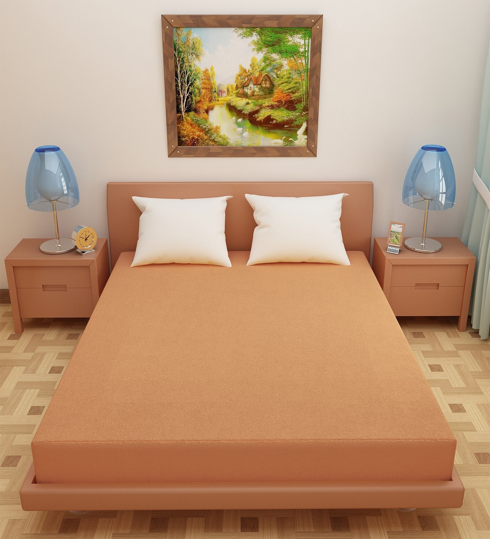 Luxury Waterproof Fitted Terry Cotton Queen Size (75x48) Mattress Protector in Golden Colour