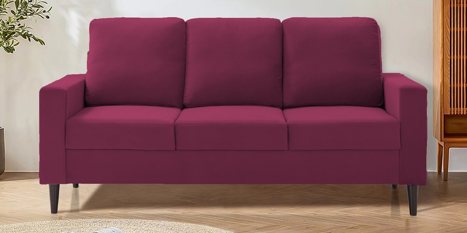 Lucas Fabric 3 Seater Sofa in Wine Red Colour Lucas Fabric 3 Seater Sofa in Wine Red Colour