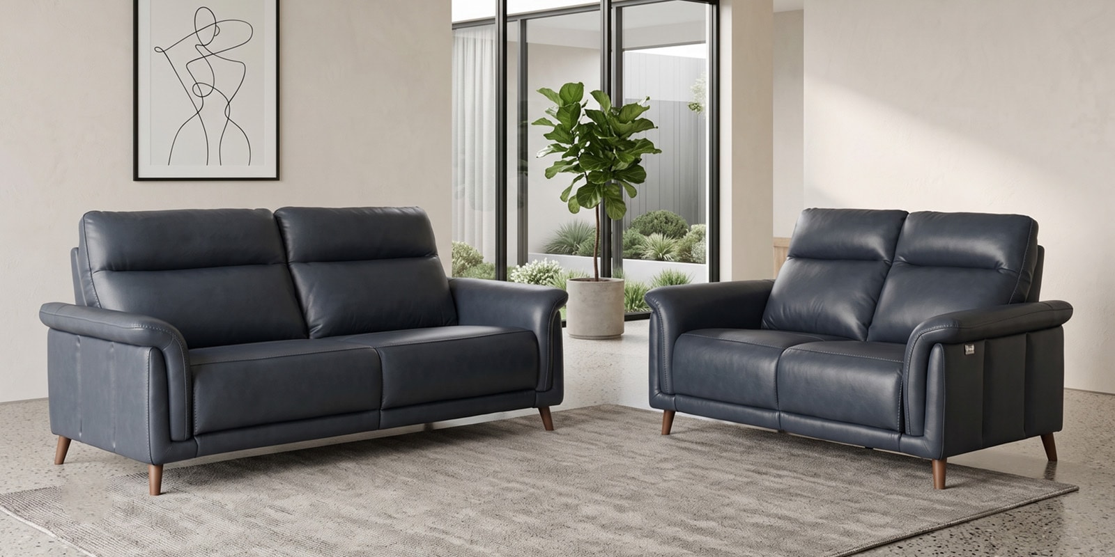 Lucca Italian Leather Sofa Set (3+2) In Blue Colour