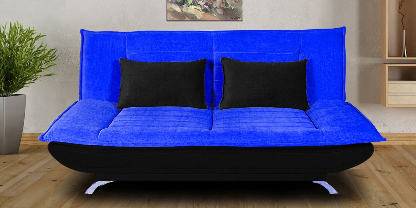 Buy Lujoso Sofa Cum Bed with Cushions in Blue & Black Colour by Iris