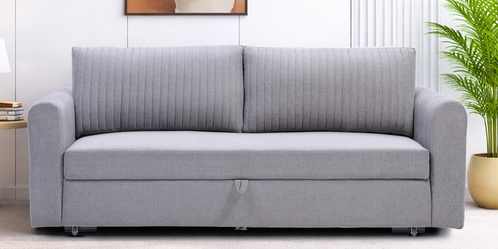 Luna Chenille Fabric Sofa Cum Bed in Ash Grey Colour With Storage