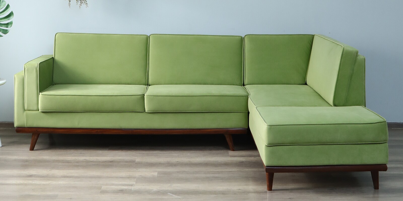 Luna Fabric LHS Sectional Sofa in Olive Green Colour