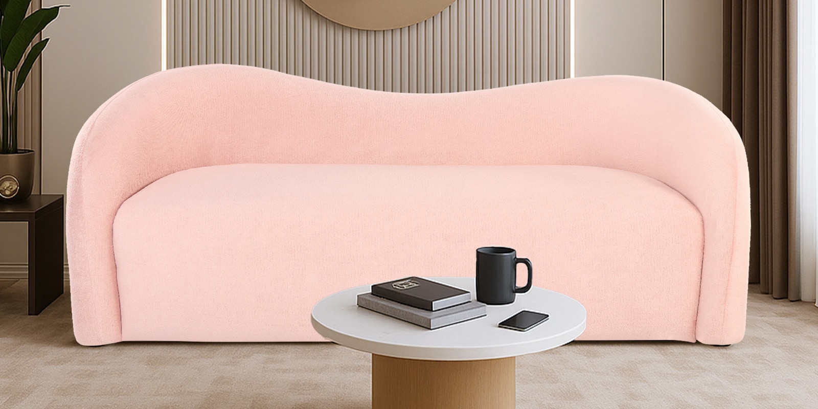 Lunara Boucle Fabric 2 Seater Sofa In Baby Pink Color