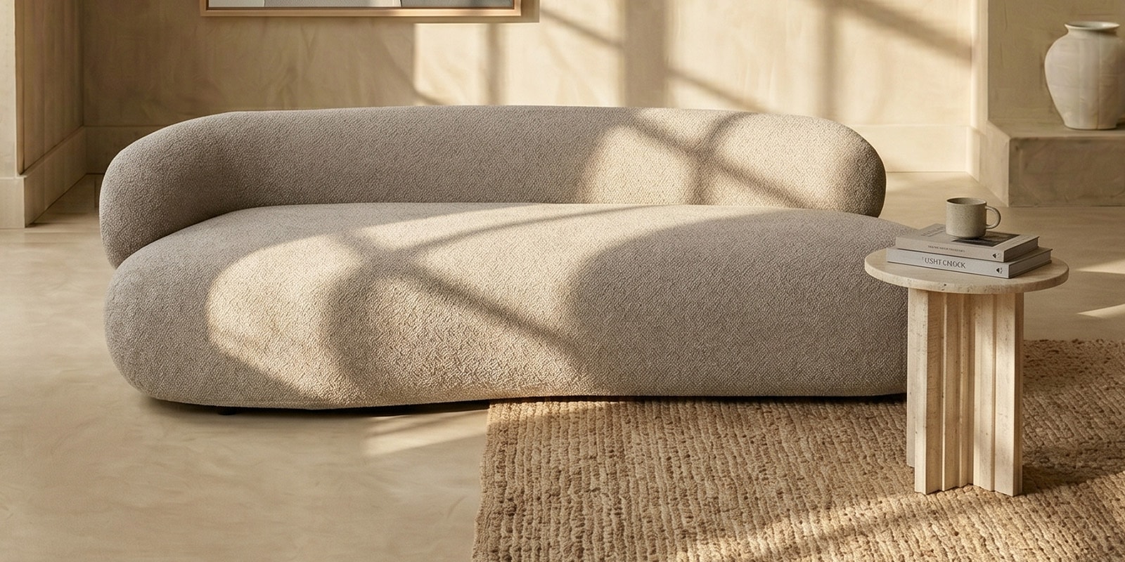 Luxe Lounge Boucle 3 Seater Sofa In Beige Colour