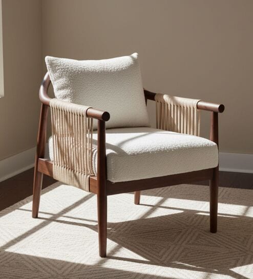 Lubin Teak Wood Bedroom Chair In Brown Finish