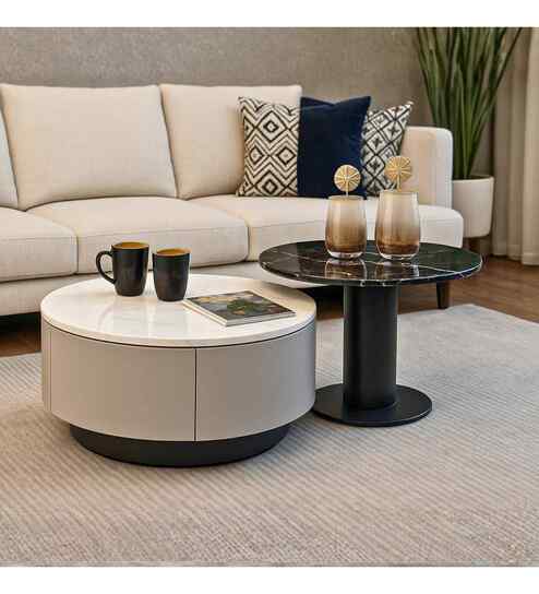 Lucca Italian Glass Top Coffee Table Set Of Two In White Finish