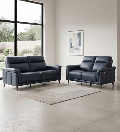 Lucca Italian Leather Sofa Set (3+2) In Blue Colour