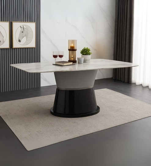 Lucca Italian Marble 6 Seater Dining Table In Grey Finish