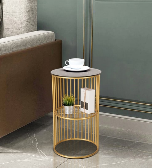 Lucca Metal End Table  in Golden Finish