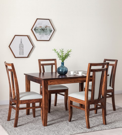 Ludberg Sheesham Wood 4 Seater Dining Set in Provincial Teak Finish