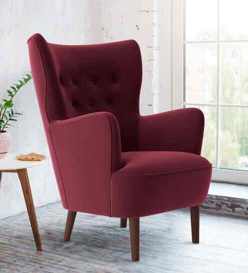 Ludwi Velvet Wing Chair In Maroon Colour