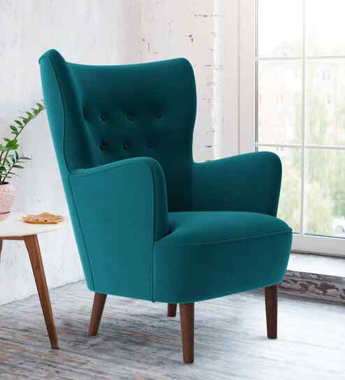 Ludwi Velvet Wing Chair In Teal Blue Colour