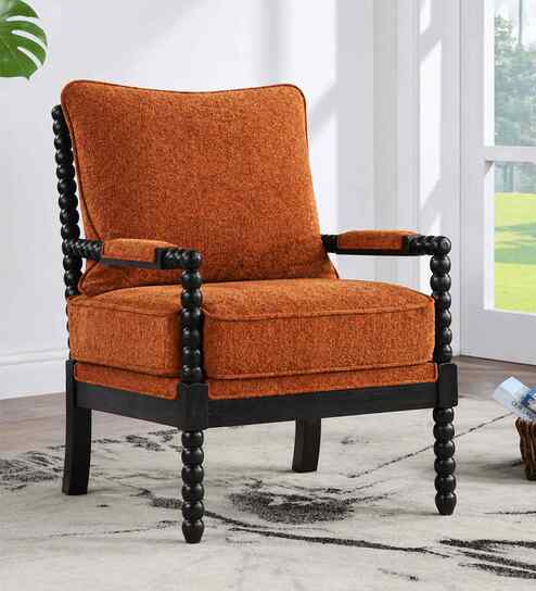 Lue Boucle Fabric Full Back Lounge Chair In Orange Colour