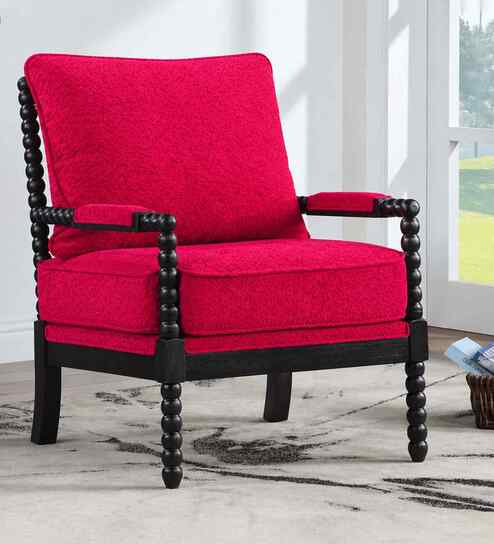 Lue Boucle Fabric Full Back Lounge Chair In Red Colour