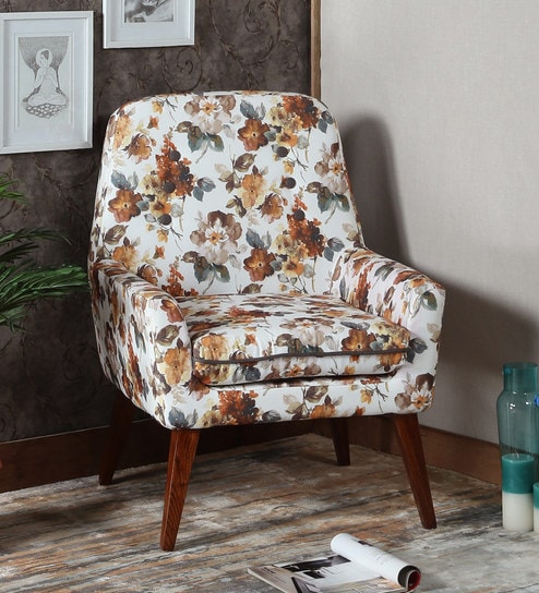 Buy Lugo Lounge Chair In Brown Floral Design By Furnitech Online