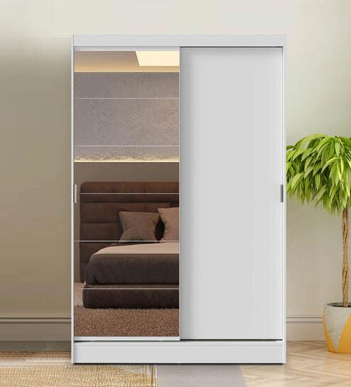 Luke 2 Door Sliding Wardrobe With Mirror In White Color