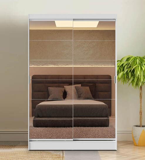 Luke 2 Door Sliding Wardrobe With Mirror In White Color