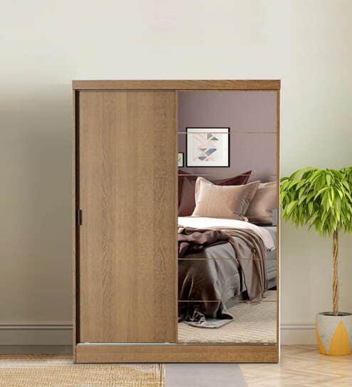 Luke 2 Door Sliding Wardrobe with mirror in Wood Finish