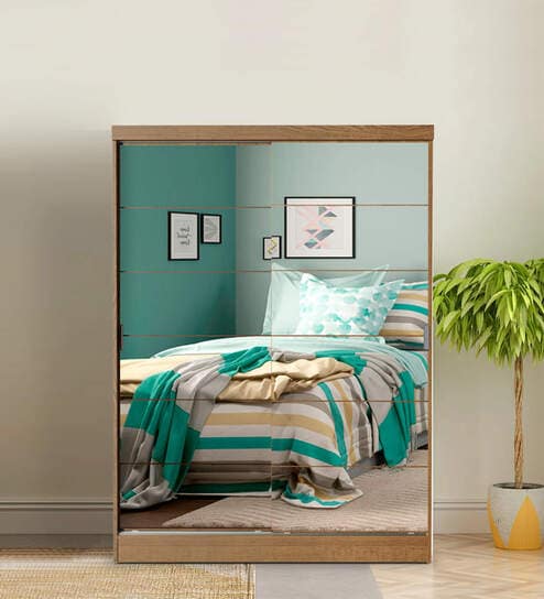 Luke 2 Door Sliding Wardrobe in Wood Finish With Mirror