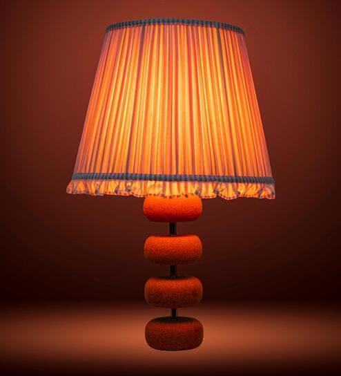 Pink Lume Floating Oval Steps Table Lamp in Natural Cork with Lampshade