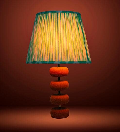 Green Lume Floating Oval Steps Table Lamp in Natural Cork with Lampshade