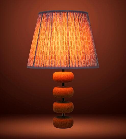 Pink Lume Floating Oval Steps Table Lamp in Natural Cork with Lampshade