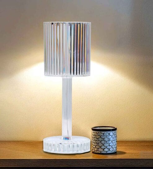 Lumia Cylindrical Crystal Table Lamp with 16 Colors | Remote Control & Touch Function for Color Change, Modes & Brightness Adjustment | Cordless Desk Lamp with C-Type USB Charging | for Home Decor