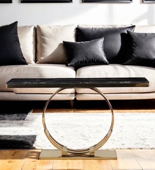 Lumina Black Marble Top Coffee Table In Gold Finish