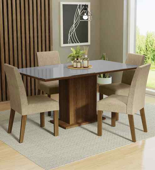 Lumine 4 Seater Dining Set In Brown & Grey Finish