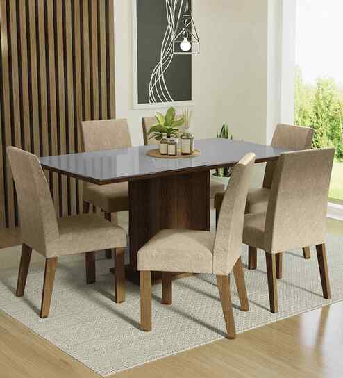 Lumine 6 Seater Dining Set In Brown & Beige Finish