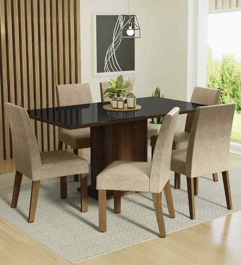 Lumine 6 Seater Dining Set In Brown & Black Finish