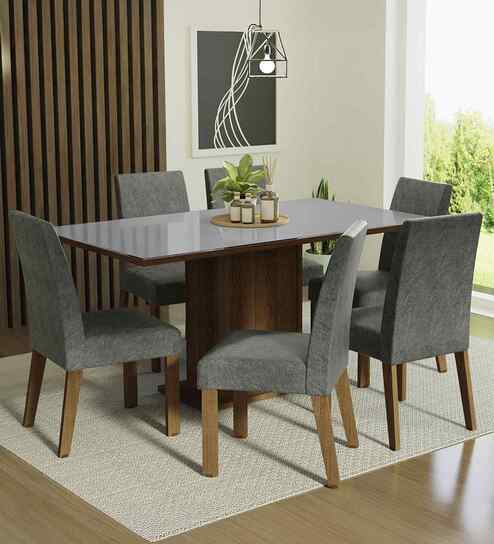 Lumine 6 Seater Dining Set In Brown & Grey Finish