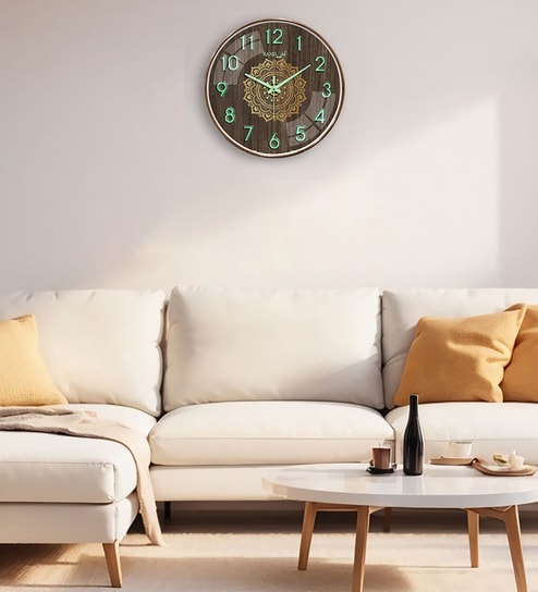 random Gold Mandala Luminous Wall Clock With Wood Pattern (13 Inch)-picture-9