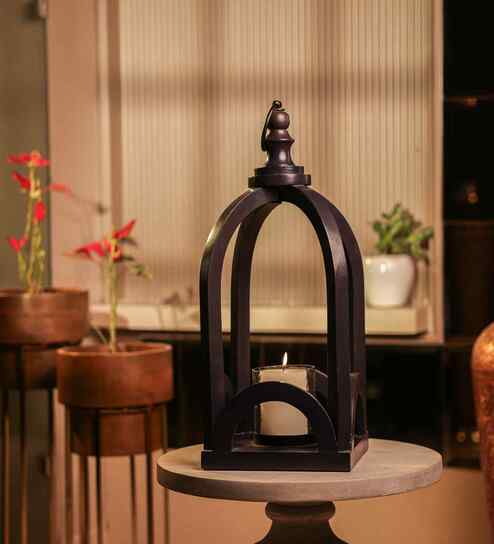 Lumora Acacia Wood Lantern with Glass