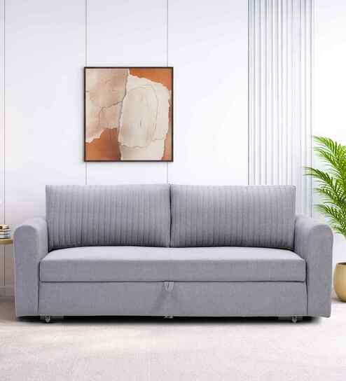 Luna Chenille Fabric Sofa Cum Bed in Ash Grey Colour With Storage