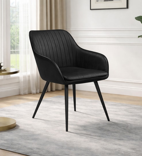 Luna Velvet Fabric Arm Chair In Black Color
