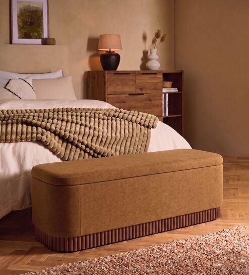 Lunara Edge Storage Bench In Caramel Brown Colour