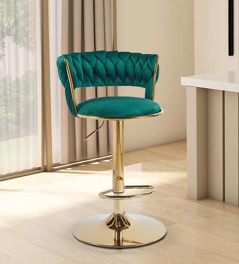 Lunza Velvet Bar Chair In Green Color