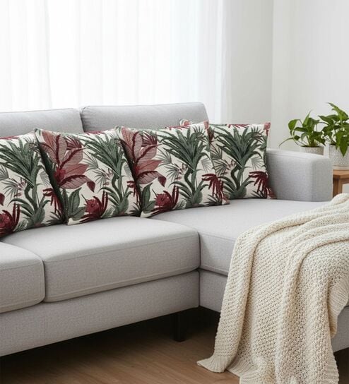 Lush Tropical Red & Green Accent Cushion Cover (Set of 4)