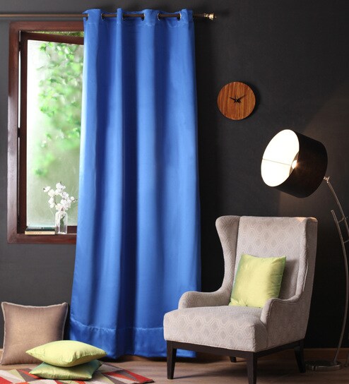 Buy Blue Polyester 108 X 54 Inch Plains Blackout Long Door Curtain