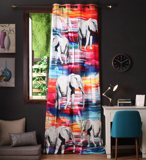 Buy Multicolour Polyester 108 X 54 Inch Digitally Printed Elephant