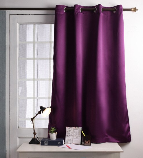 Buy Lushomes Wine Polyester 60 X 54 Inch Plain Blackout Windows