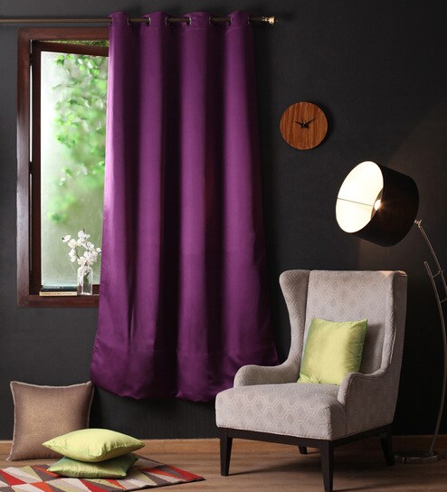 Buy Wine Polyester 90 X 54 Inch Plain Blackout Door Curtain With 8